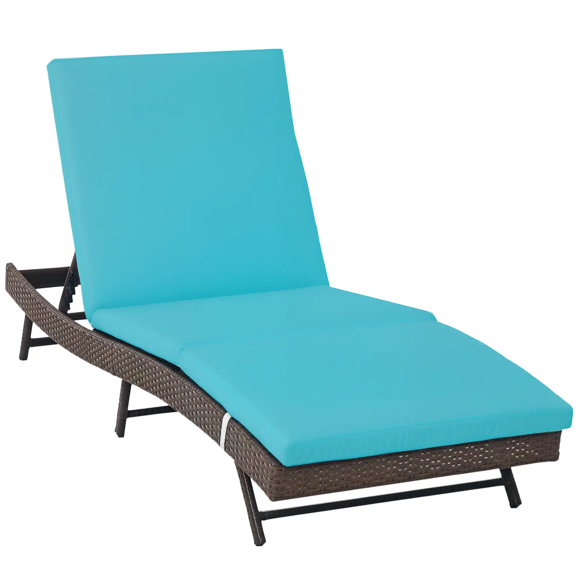 Wicker Patio Lounger, Outdoor Recliner, 5-Level Adjustable Backrest, Turquoise Chaise Loungers at Gallery Canada