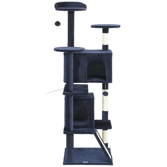 63" Cat Tree, Multi-Level Tower, Scratching Posts, Condos, Bed, Dark Blue