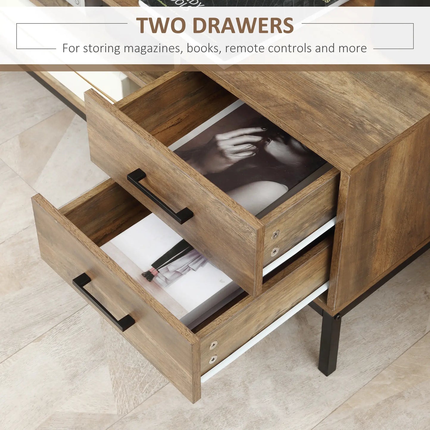 Support TV pour 50 Pouces, Armoire avec Porte, Rangement, Tiroirs, Pieds en Acier