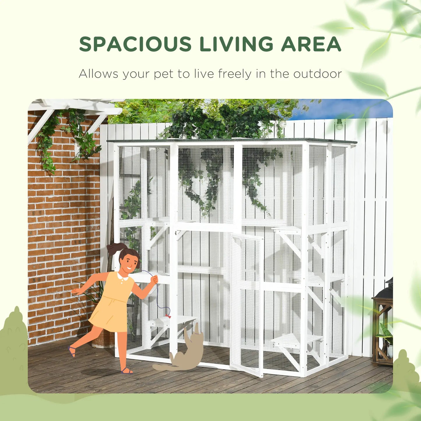 Large Outdoor Catio Enclosure, Wooden Cat Patio, 70.9" x 38.6" x 70.9", White Outdoor Cat Enclosures at Gallery Canada