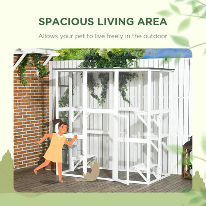 Large Outdoor Catio Enclosure, Wooden Cat Patio, 70.9" x 38.6" x 70.9", White Outdoor Cat Enclosures at Gallery Canada
