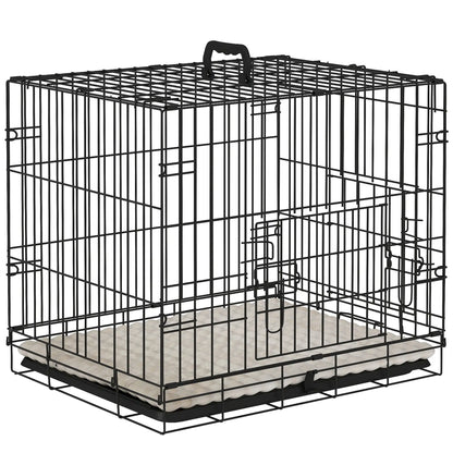 Cage pour chien 24", 2 portes, cage métallique pliable, bac amovible, noir