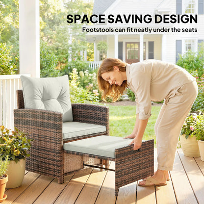 5 Piece Patio Set, Wicker Chairs With Ottomans, Glass Coffee Table, Brown Cream Patio Furniture Sets at Gallery Canada
