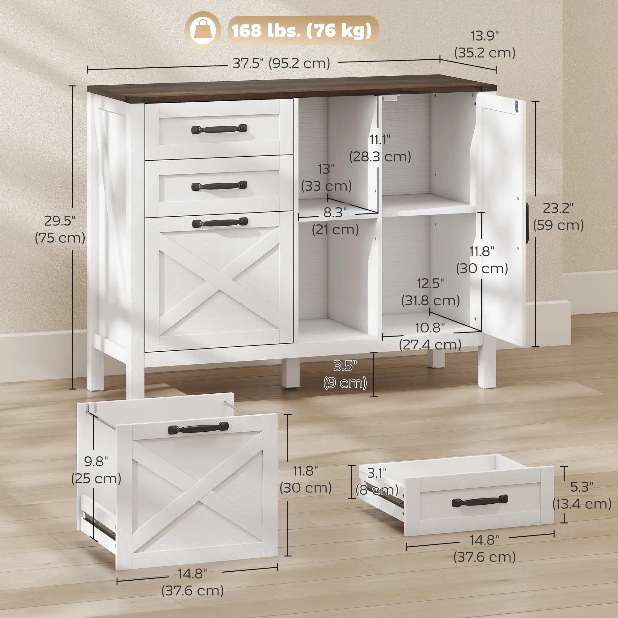 Lateral Filing Cabinet With Drawers, Shelves, Adjustable Hanging Bar, White Office Cabinets & Cupboards at Gallery Canada