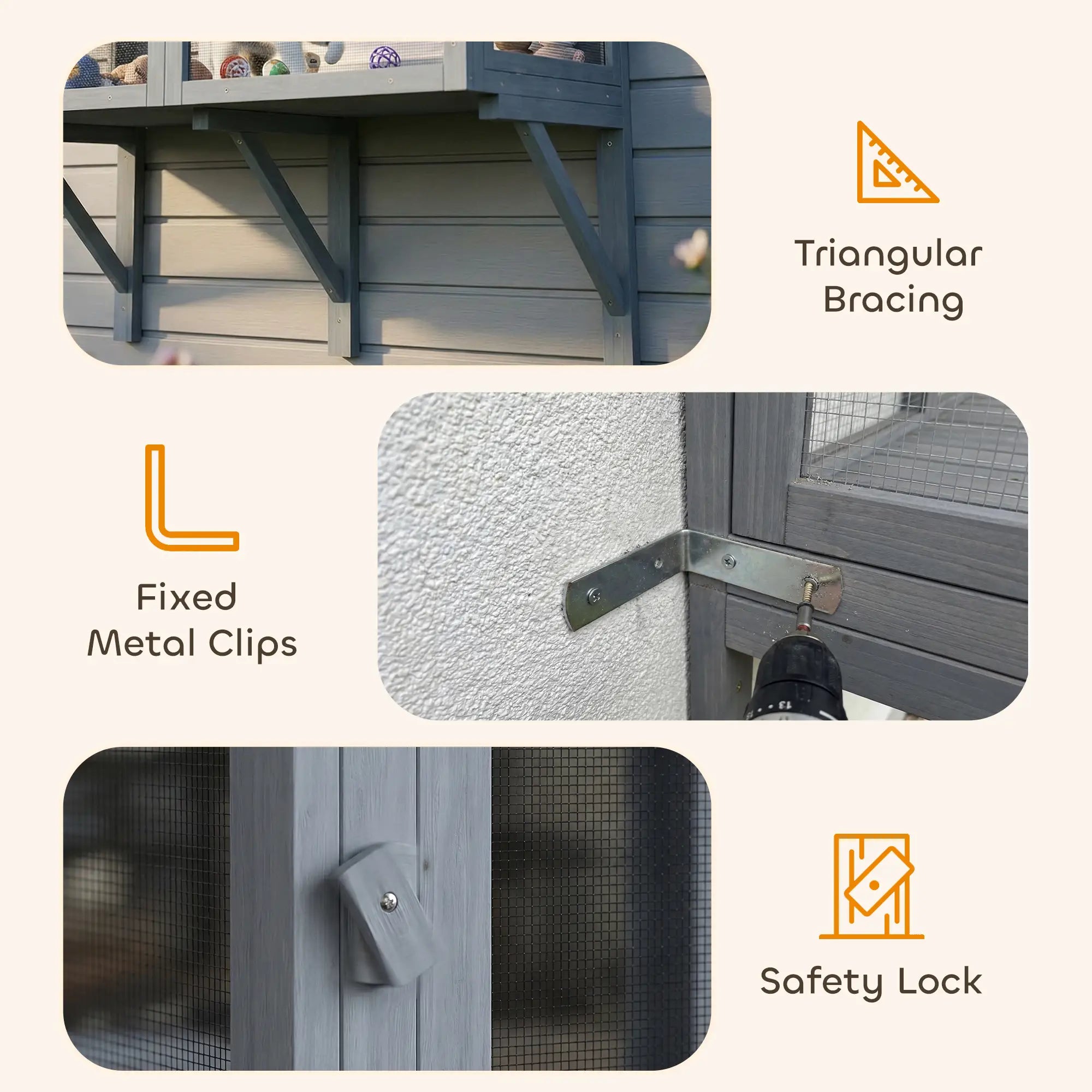 Outdoor Cat Enclosure, Wall-Mounted 2-Level, Waterproof Roof, 39.4