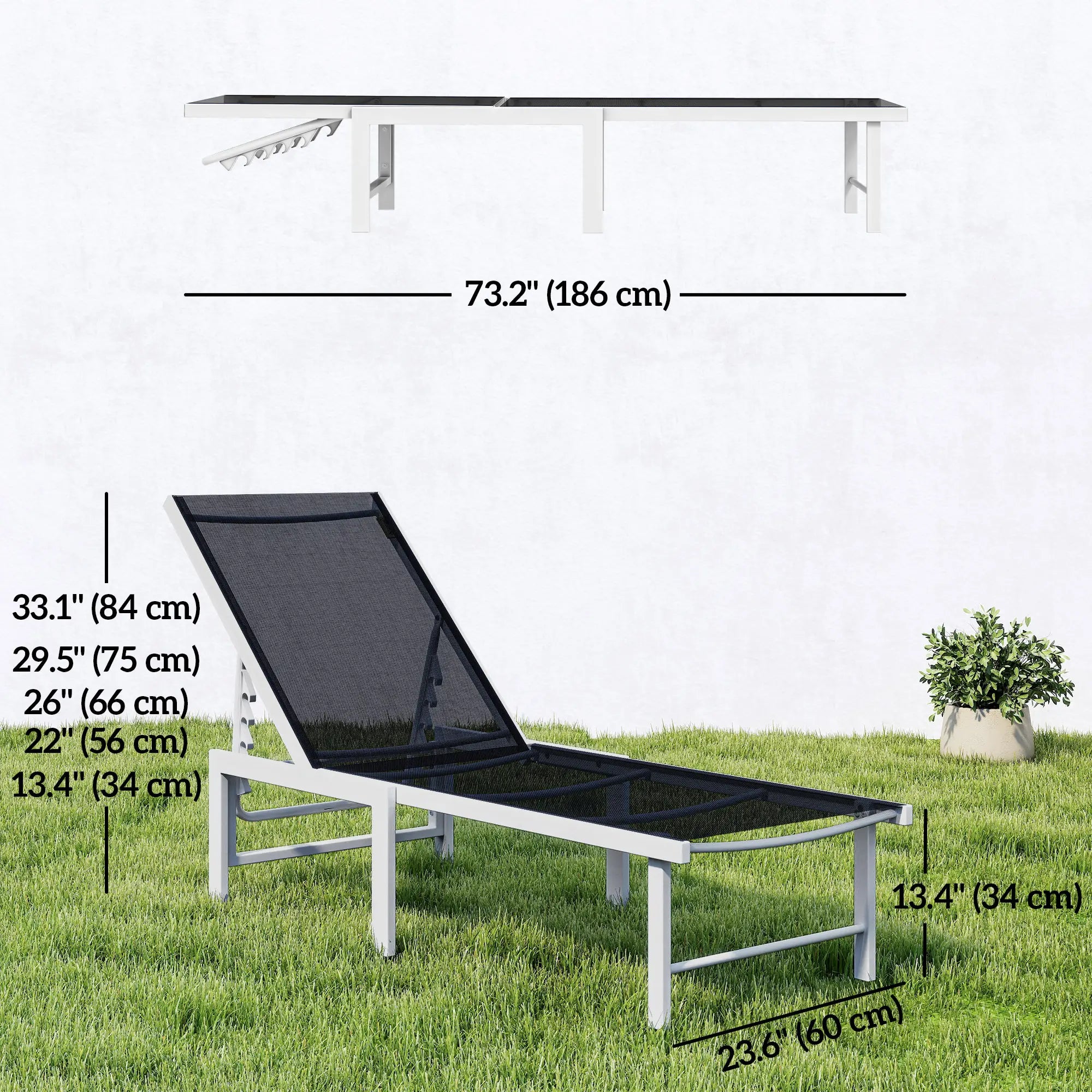 5-Position Reclining Outdoor Chaise Lounge, Mesh Seat, Black Lounger Chairs at Gallery Canada