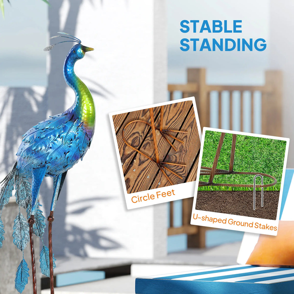 Peacock Garden Statue, 32.7" Navy Blue, Lawn Ornament Bird Statue With Stakes, Navy Blue Garden Decor at Gallery Canada