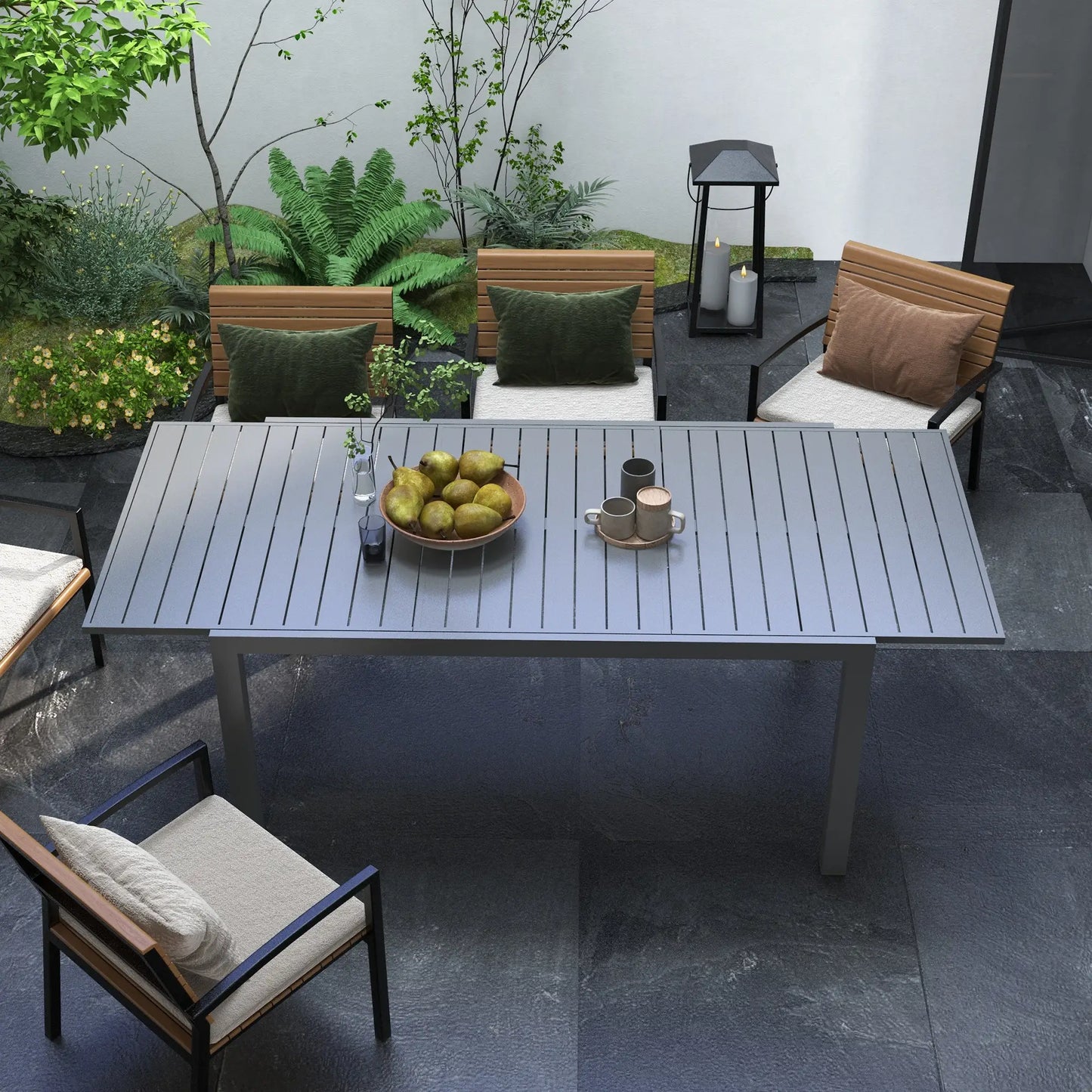 Expandable Aluminum Outdoor Dining Table, 6-8 People, Charcoal Grey Patio Dinning Tables at Gallery Canada