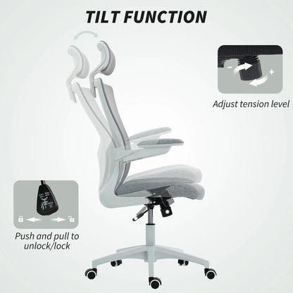 Ergonomic Office Chair, Adjustable Lumbar Support, Headrest, Flip-Up Armrests, Grey Task Chairs at Gallery Canada