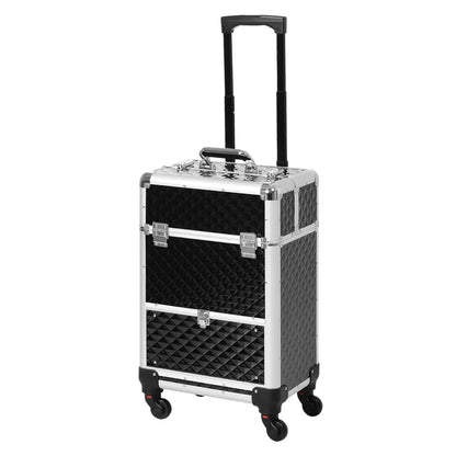 Portable Aluminum Makeup Train Case, Rolling Cosmetic Organizer, 4 Wheels, Black Makeup Cases at Gallery Canada