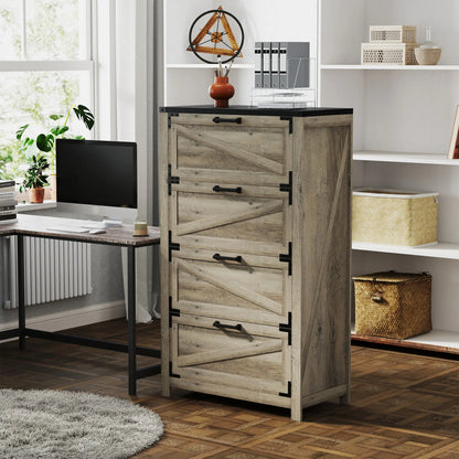 4 Drawer Filing Cabinet, Farmhouse Office Storage, Adjustable Hanging Bars, Letter, A4, Legal Size, Grey Office Cabinets & Cupboards at Gallery Canada