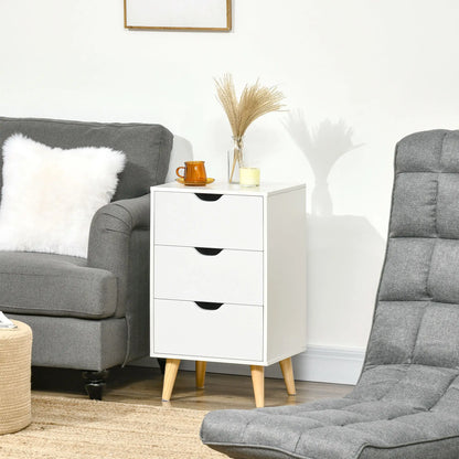 Modern Nightstand, 3 Drawers, Wood Legs, White Bedside Tables at Gallery Canada
