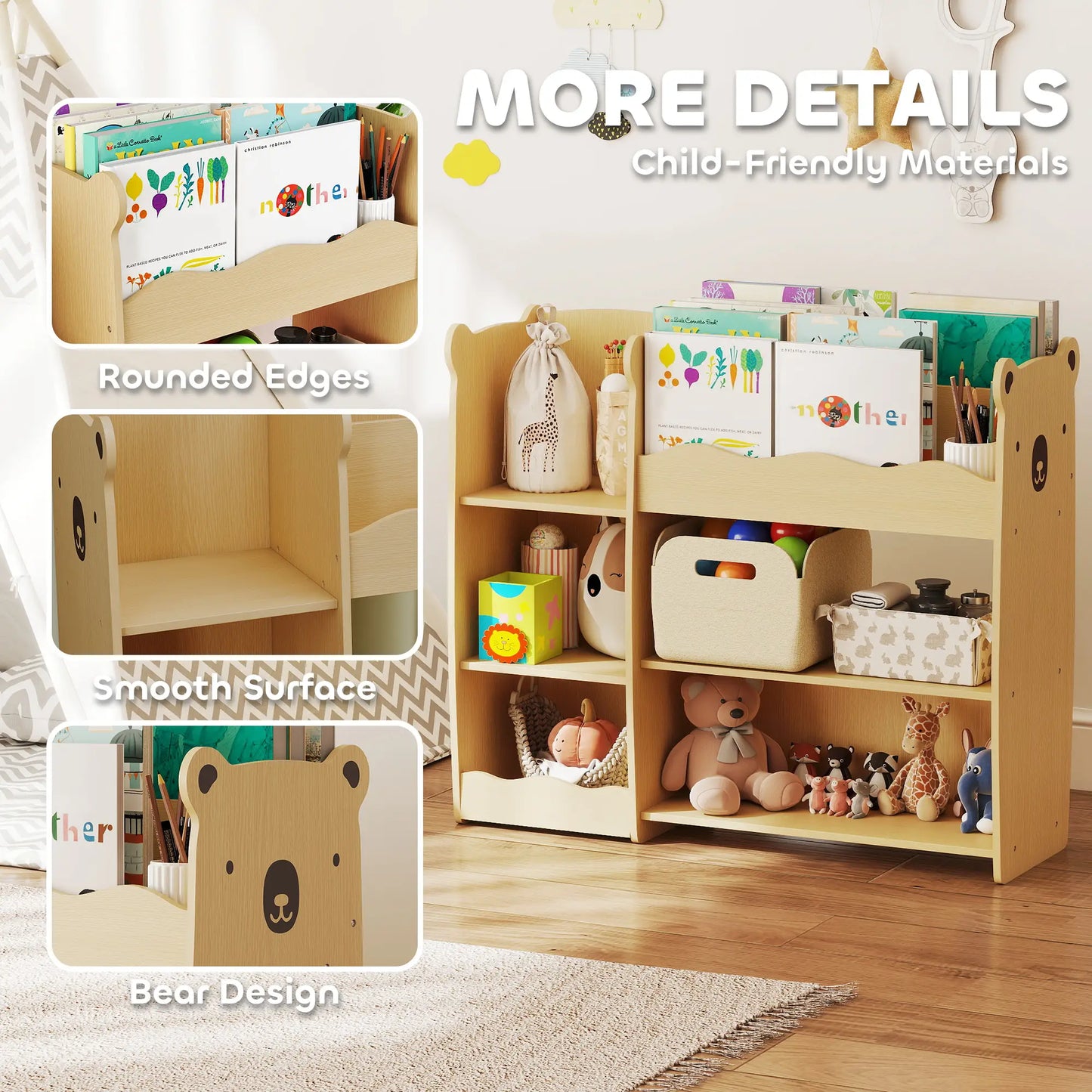 Kids Bookshelf Toy Storage Organizer, 3 Tier Montessori, Natural Bookshelves & Bookcases at Gallery Canada