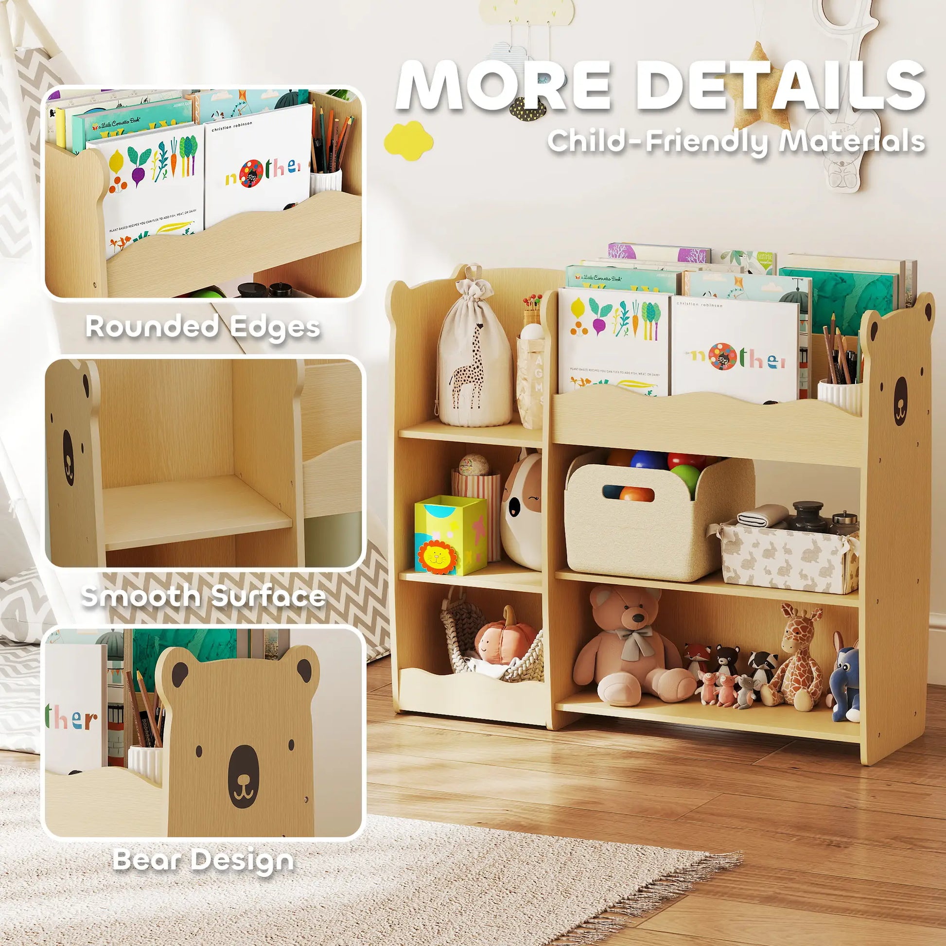 Kids Bookshelf Toy Storage Organizer, 3 Tier Montessori, Natural Bookshelves & Bookcases at Gallery Canada