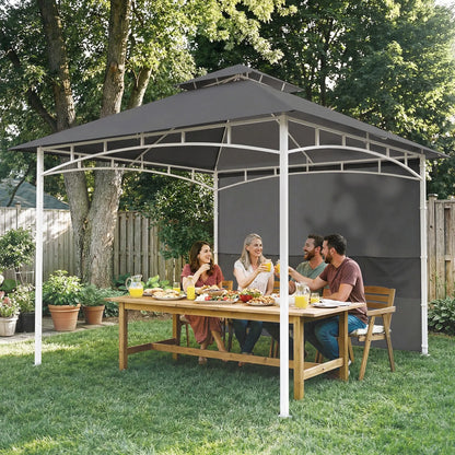 10' x 10' Dark Grey Patio Gazebo, Double Roof Canopy Shelter With Storage, Dark Grey Gazebos at Gallery Canada