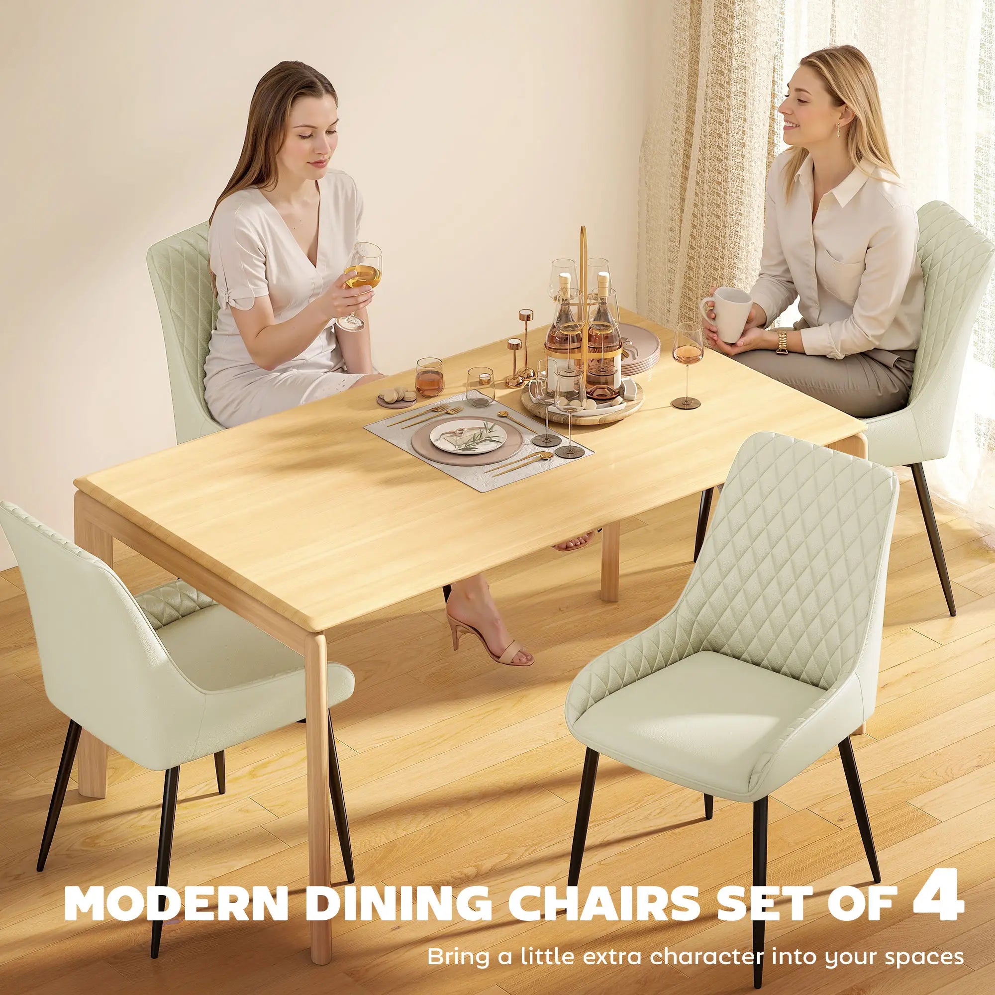 Modern Upholstered Dining Chairs, Set of 4, Diamond Tufting, Steel Legs, Cream Dining Chairs at Gallery Canada