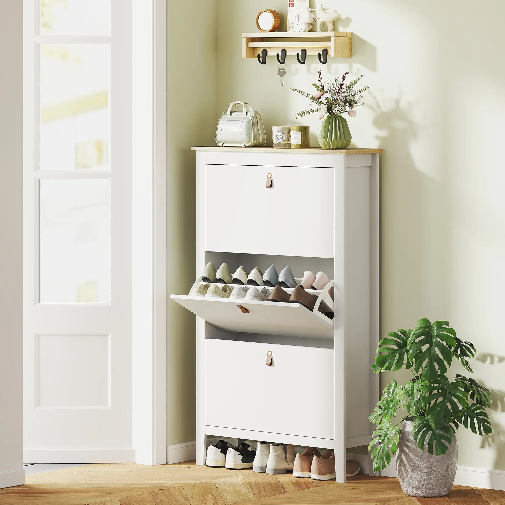 Narrow 3-Flip Drawer Shoe Cabinet, Adjustable Shelves, White Shoe Storage Cabinets & Racks at Gallery Canada