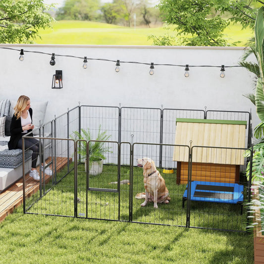 16 Panels Dog Playpen with Straps, Portable &; DIY, for Large Dogs, for Yard, RV, Camping, Garden, 39" Height Houses, Kennels & Pens Black at Gallery Canada