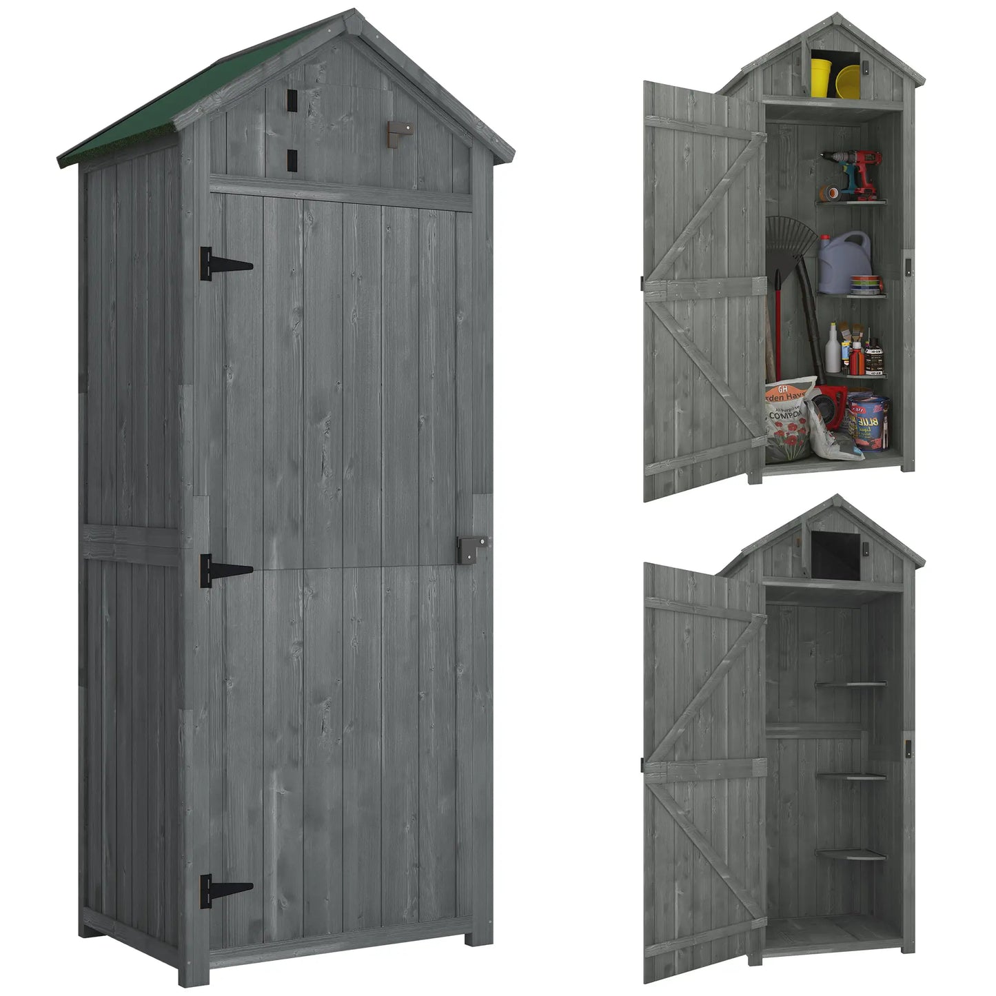 30" x 21" x 71" Garden Storage Shed, Water-Resistant, Grey Sheds Grey at Gallery Canada