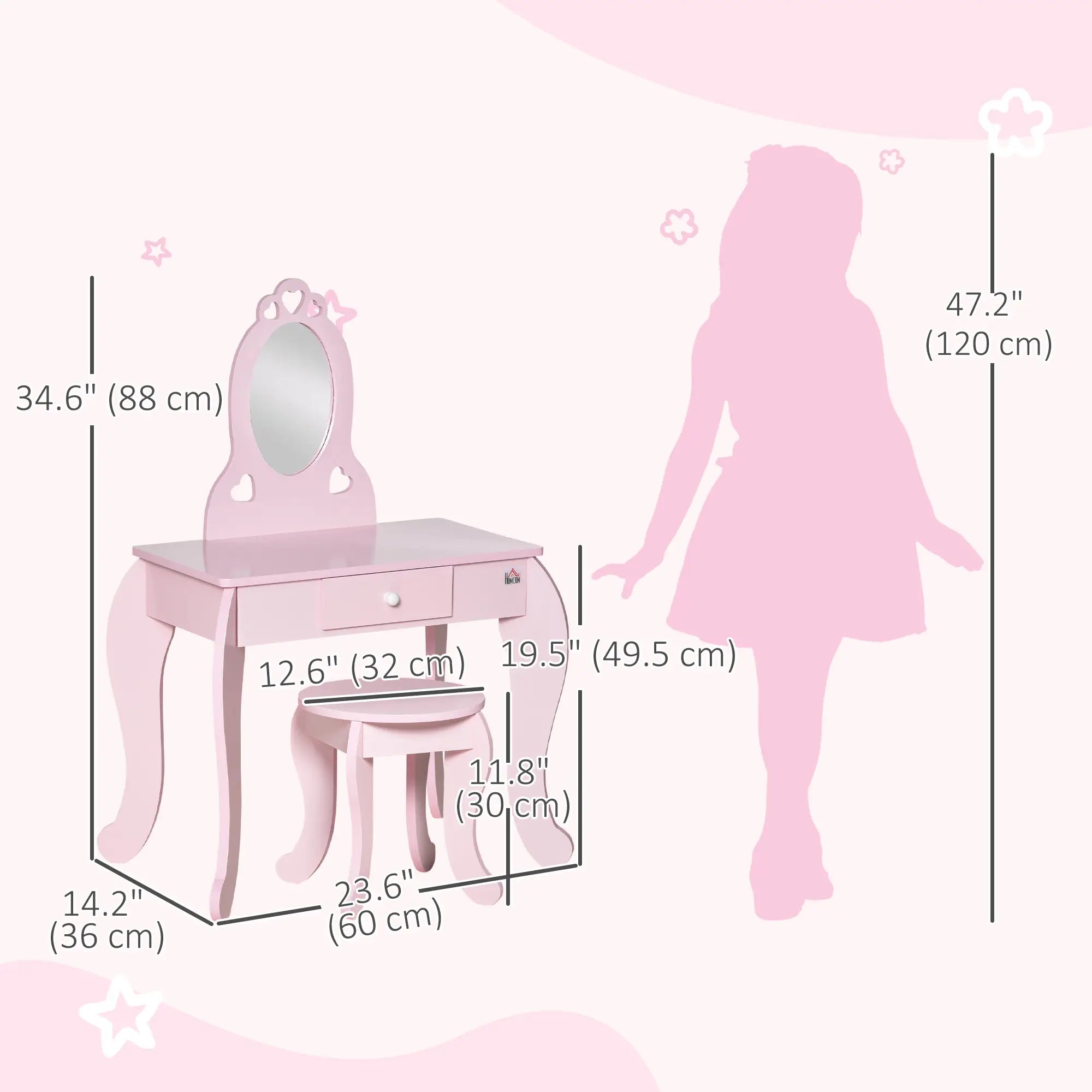 Kids Vanity Set with Mirror, Stool, Drawer, 3-6 Years, Pink Toy Vanity at Gallery Canada