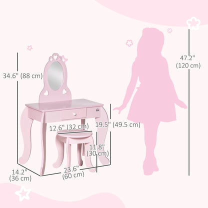 Kids Vanity Set with Mirror, Stool, Drawer, 3-6 Years, Pink Toy Vanity at Gallery Canada