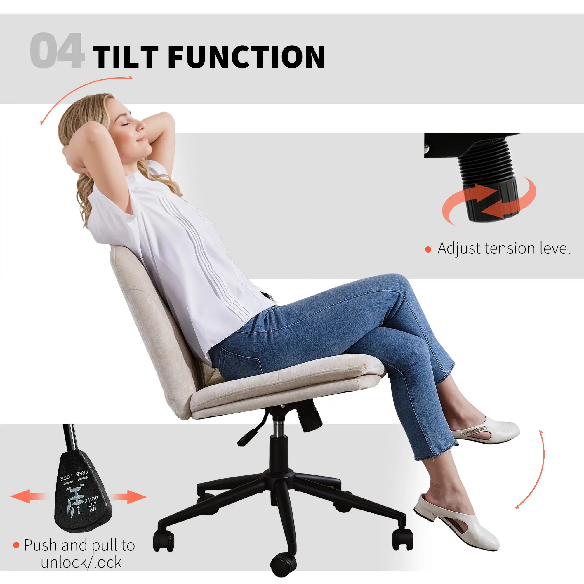 Criss Cross Chair with Wheels, Wide Office Chair, No Arms, Adjustable Height, Tilting, Beige Task Chairs at Gallery Canada