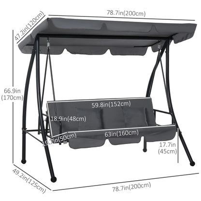 3 Person Patio Swing Chair, Convertible Hammock, Dark Grey Patio Swings with Stand at Gallery Canada