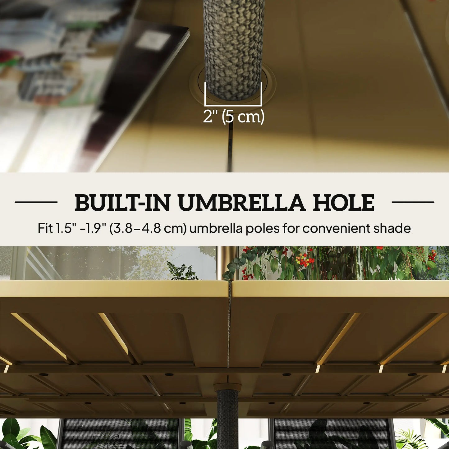 59" Outdoor Patio Table with Umbrella Hole, Slatted Tabletop, Brown Patio Dinning Tables at Gallery Canada