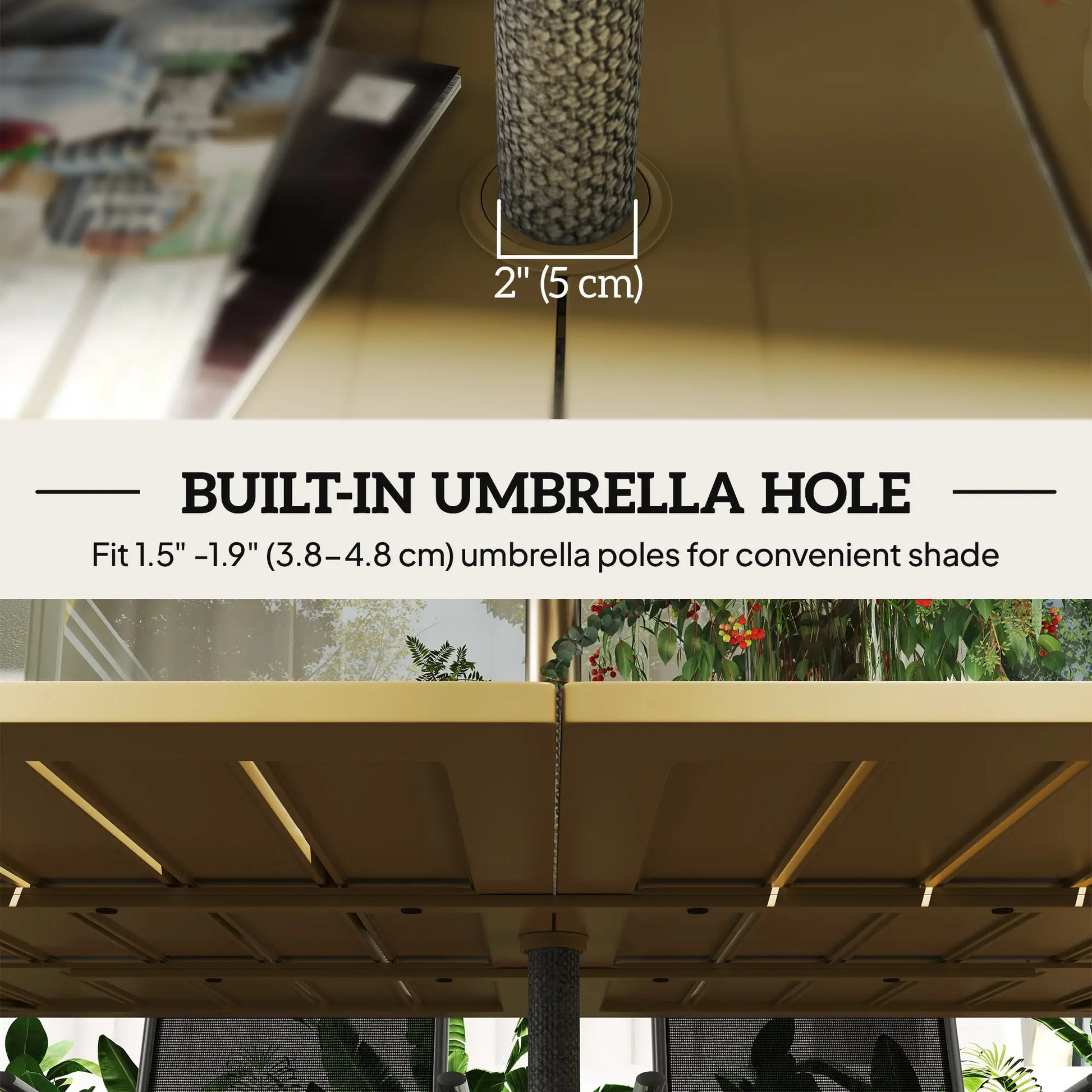 59" Outdoor Patio Table with Umbrella Hole, Slatted Tabletop, Brown Patio Dinning Tables at Gallery Canada