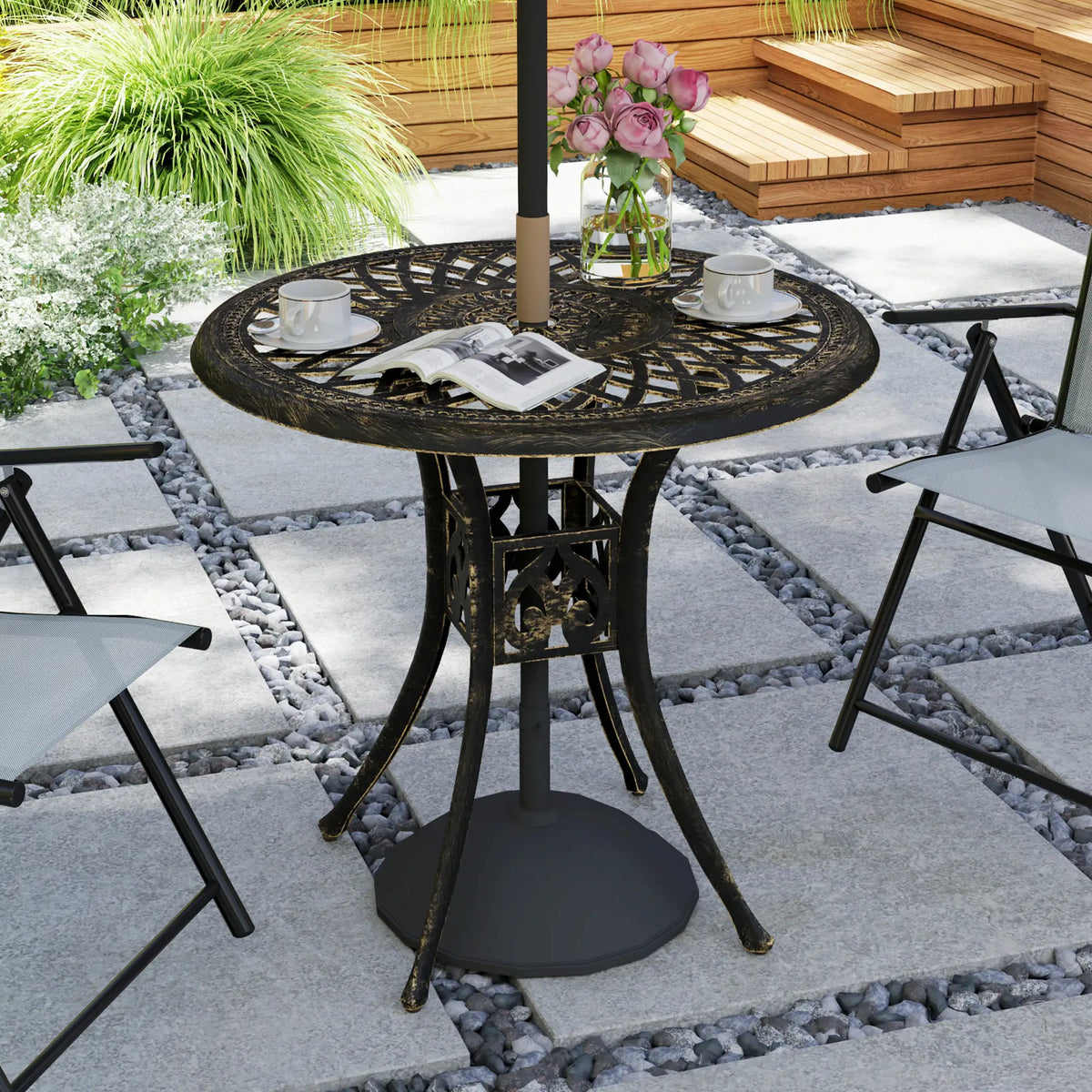 30-Inch Round Patio Dining Table, Cast Aluminum Outdoor Bistro Table, Brown Patio Dining Tables at Gallery Canada