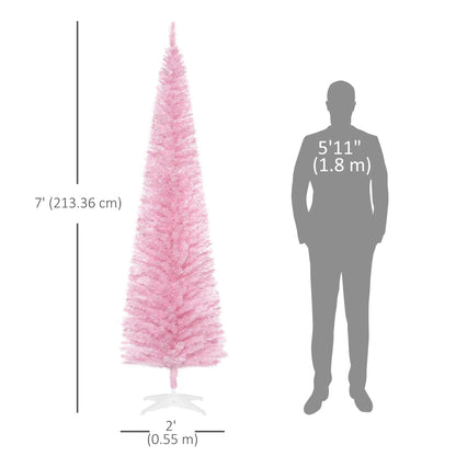 7' Slim Artificial Christmas Tree, Realistic Branches, Sturdy Metal Stand, Pink Pencil Christmas Trees at Gallery Canada