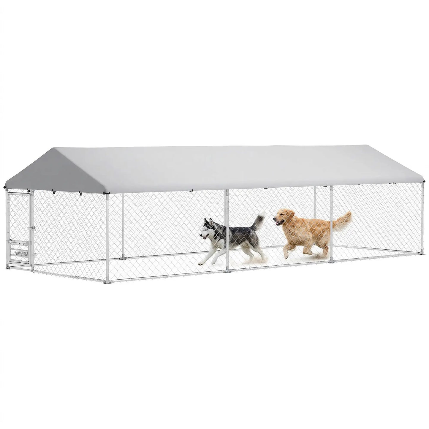 Outdoor Dog Run, Adjustable Rotating Bowls, Waterproof Cover, 19.7' x 7.5' x 5.2' Houses, Kennels & Pens at Gallery Canada