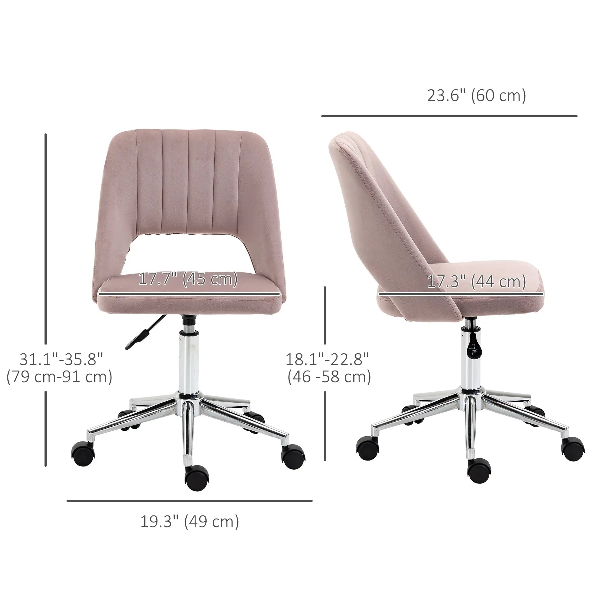 Mid Back Office Chair, Velvet Fabric, Swivel, Scallop Shape, Pink Office Chairs at Gallery Canada