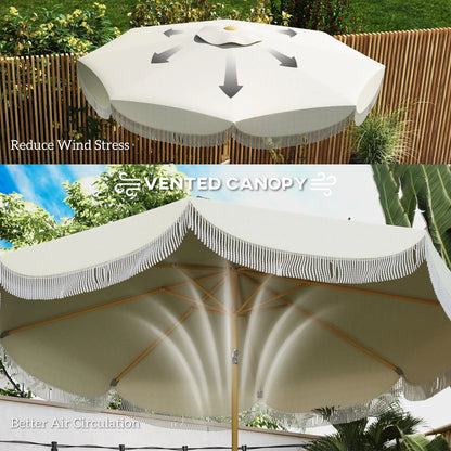 9FT Patio Umbrella, UPF 30+, Crank, 8 Ribs, Push Button Tilt, Cream White Patio Umbrellas at Gallery Canada