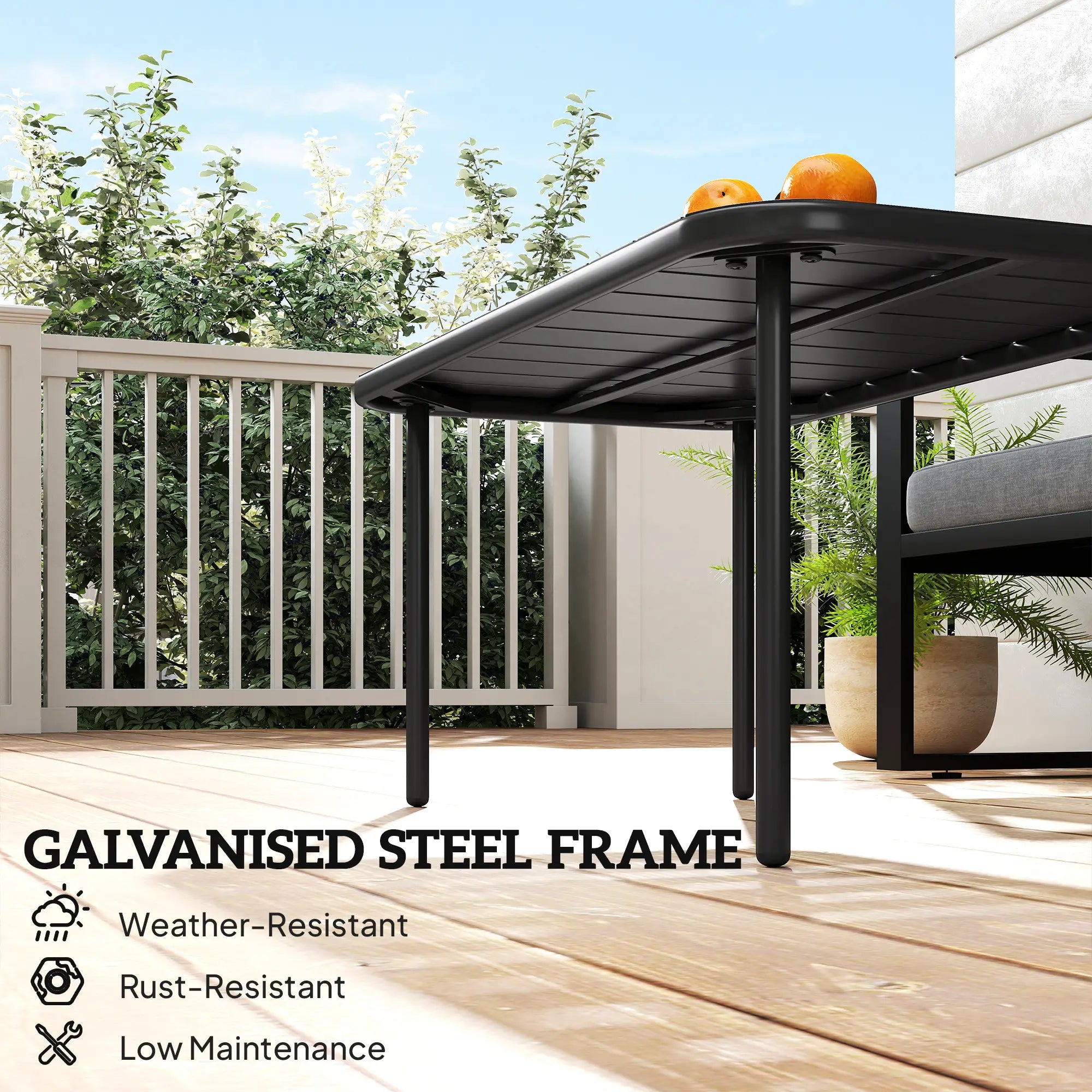 Outdoor Coffee Table, Rectangle Metal Patio Table, All-Weather Slatted Tabletop Patio Side Tables at Gallery Canada