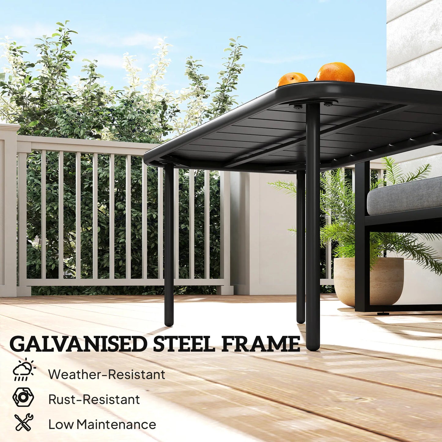Outdoor Coffee Table, Rectangle Metal Patio Table, All-Weather Slatted Tabletop Patio Side Tables at Gallery Canada