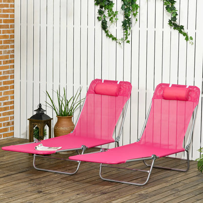 Set of 2 Folding Chaise Lounge Chairs, Outdoor, Reclining, Pink Lounger Chairs at Gallery Canada
