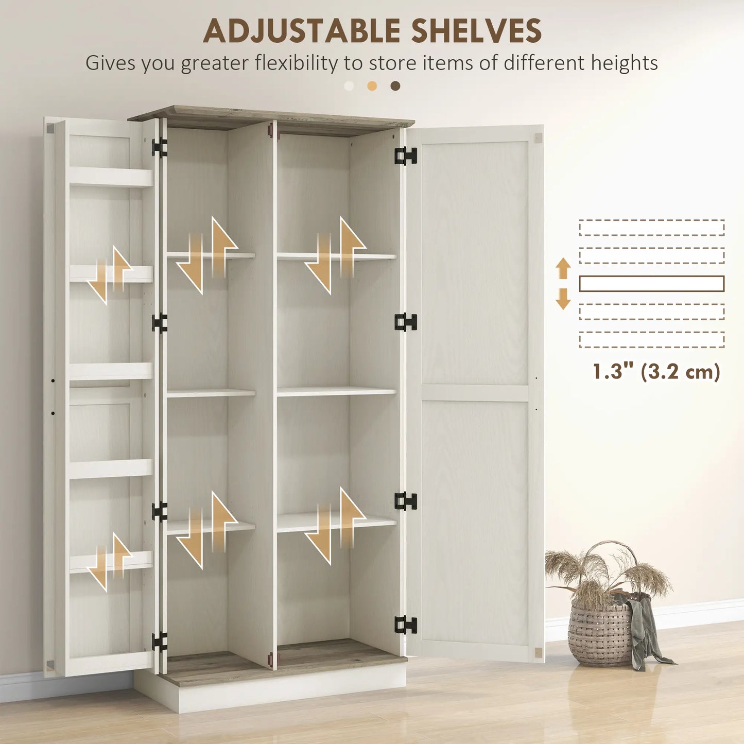 70" Tall Kitchen Pantry Cabinet, Adjustable Shelves, Cream White Kitchen Pantry Cabinets at Gallery Canada