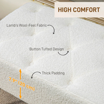 44" Lamb's Wool Upholstered Bedroom Bench, Thick Padded Cushion, Cream White Storage Ottomans & Benches at Gallery Canada