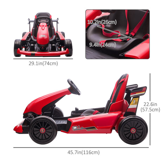 Electric Go Kart, 24V Outdoor Racer Drifter Car for Kids, with Remote Control, Music, LED Light, Ages 6+ Years, Red and Black at Gallery Canada