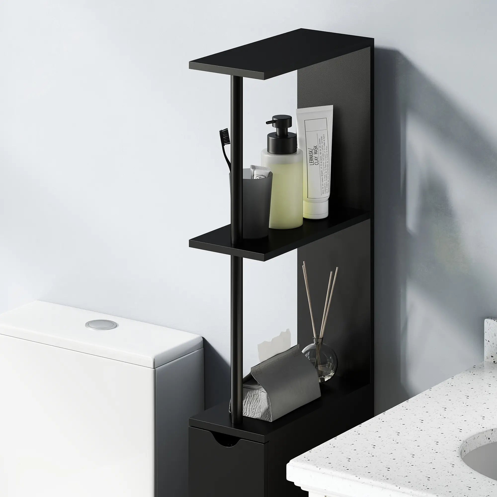 Tall Narrow Bathroom Storage Cabinet, Drawers and Shelves, Black Bathroom Cabinets at Gallery Canada