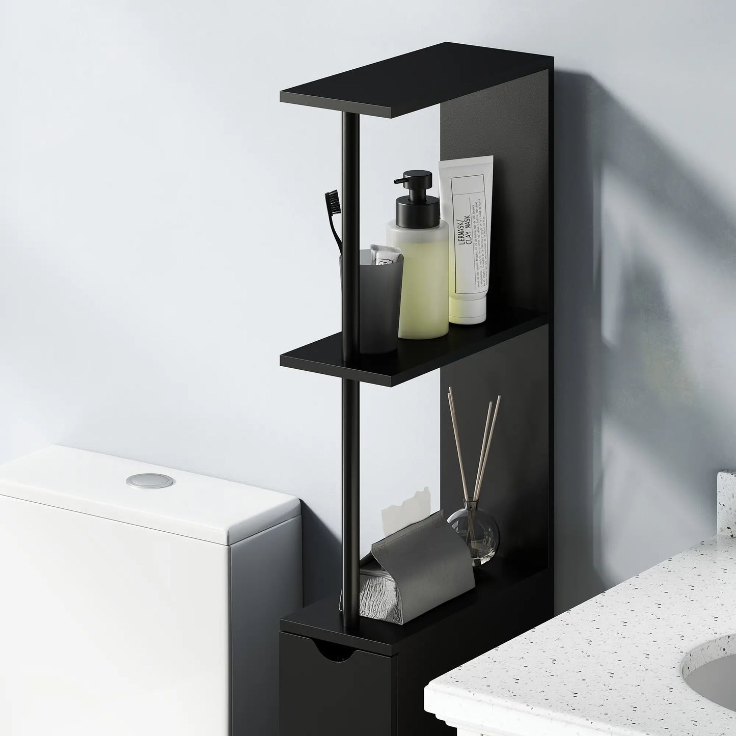 Tall Narrow Bathroom Storage Cabinet, Drawers and Shelves, Black Bathroom Cabinets at Gallery Canada
