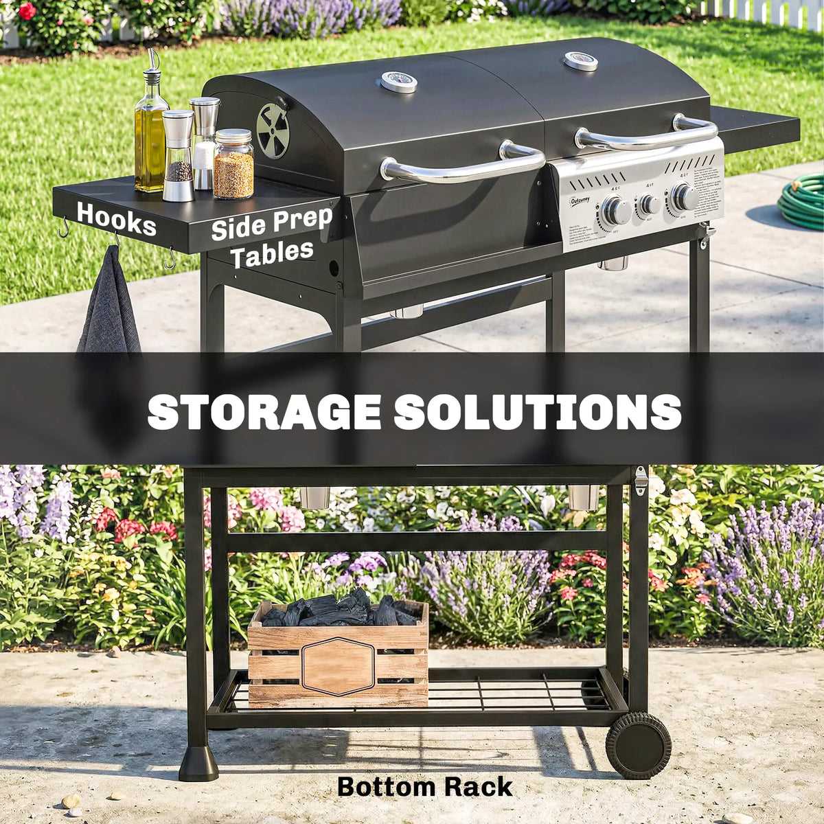 Dual Fuel BBQ Grill, Charcoal And Gas Burner, Black Propane Gas Grills at Gallery Canada