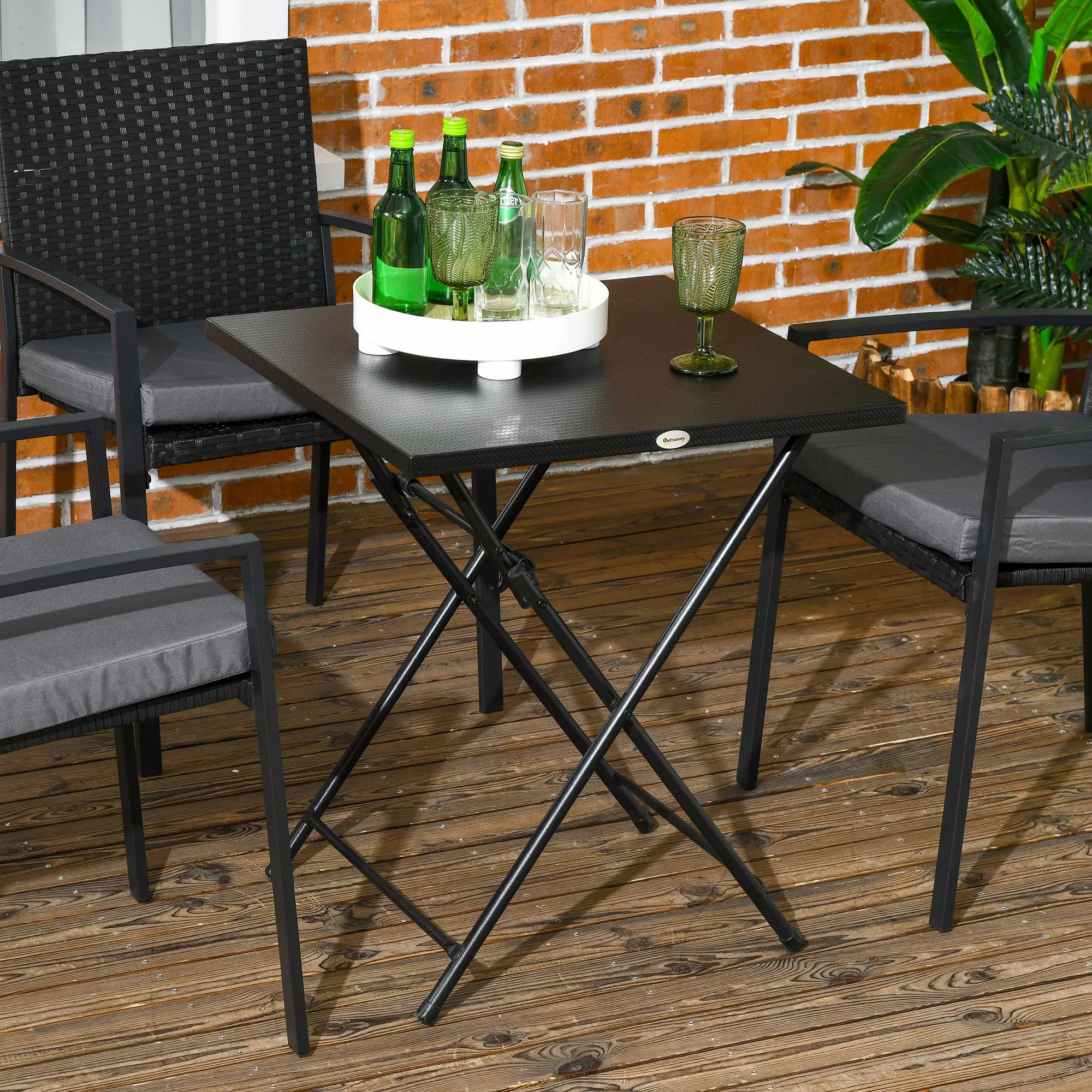 Folding Coffee Table, Square Side Table, Metal Top, 23.6