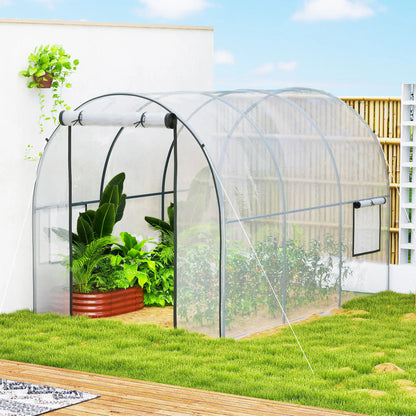 Polytunnel Greenhouse, Roll-Up Door, Mesh Window, 3 x 2 x 2 m, Clear