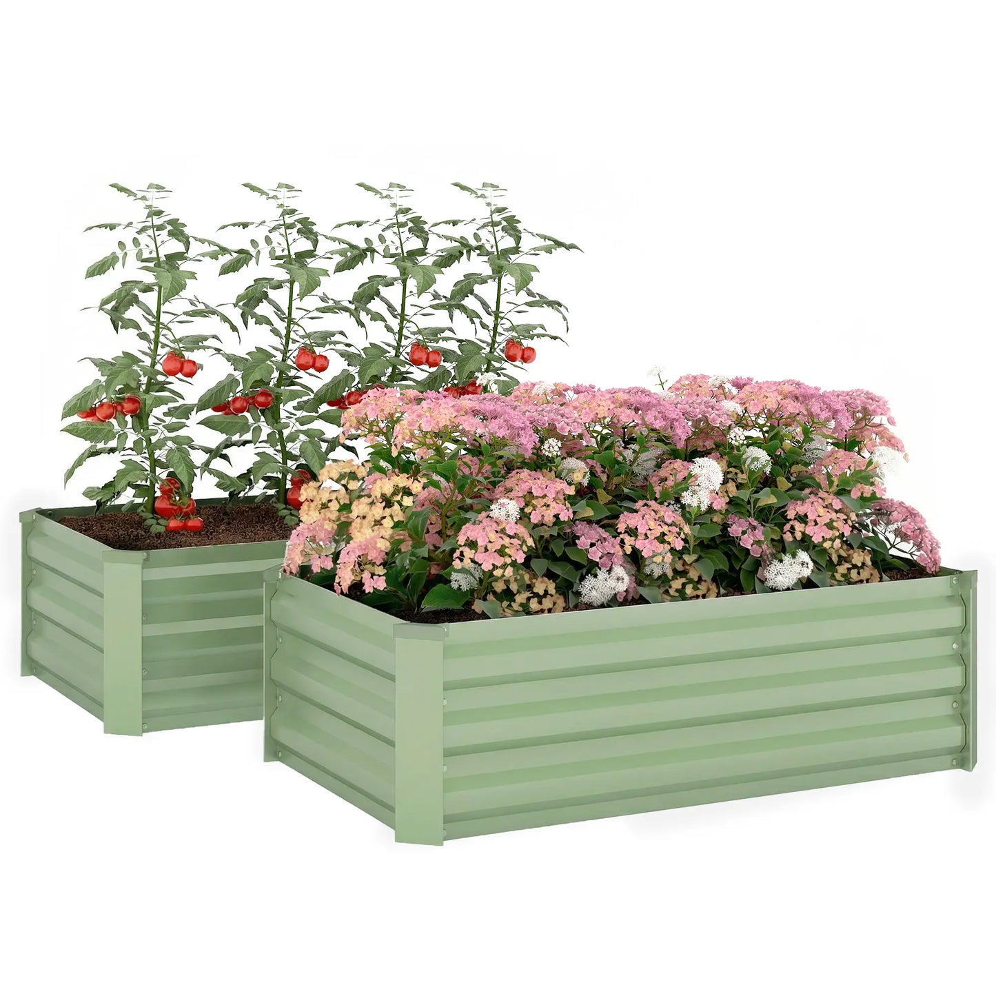 Galvanized Raised Garden Bed Set, 2 Light Green Planter Boxes, Light Green Galvanized Planter Boxes at Gallery Canada
