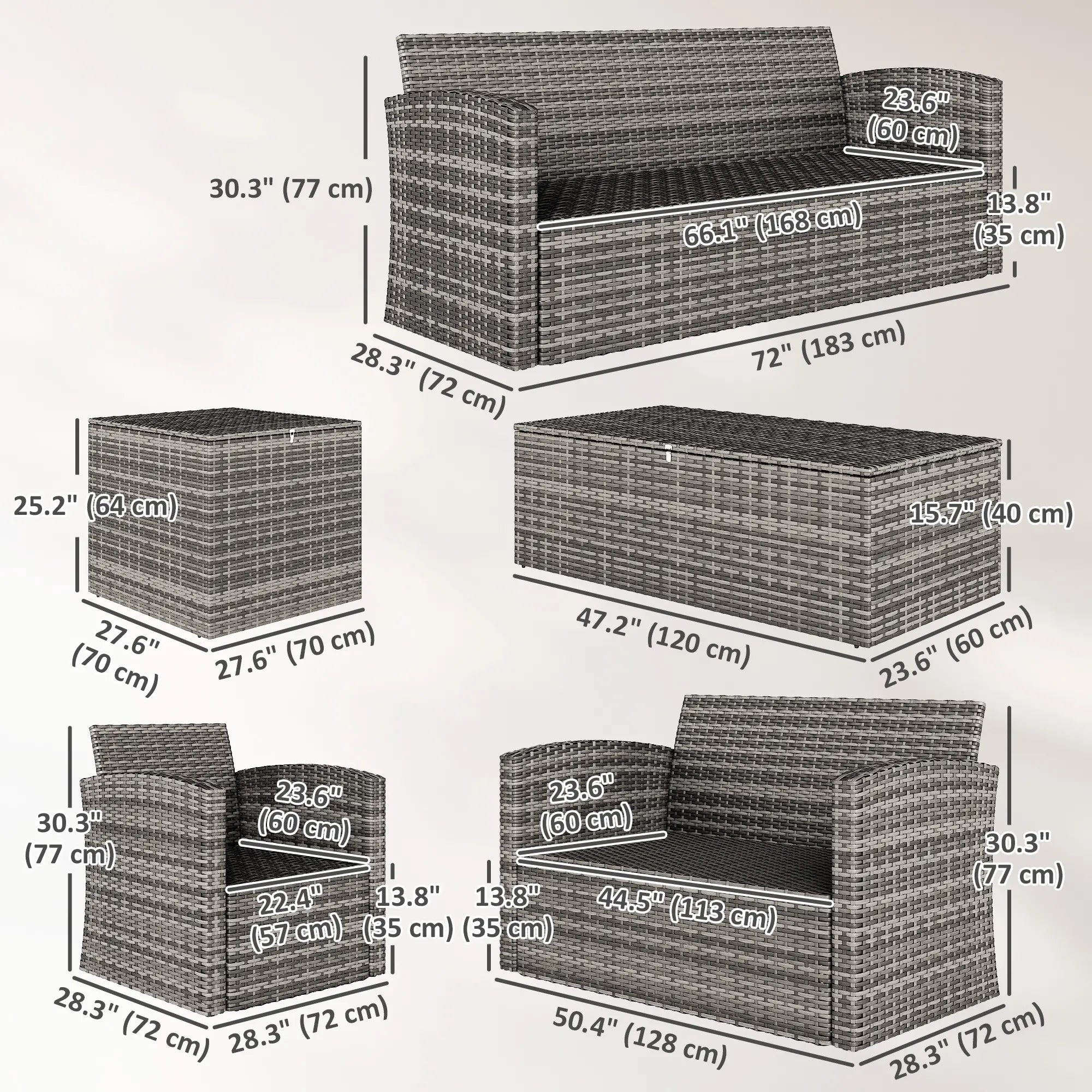6-Piece Wicker Patio Set with Cushions, 7-Seater Rattan Sofa, Navy Blue Patio Furniture Sets at Gallery Canada