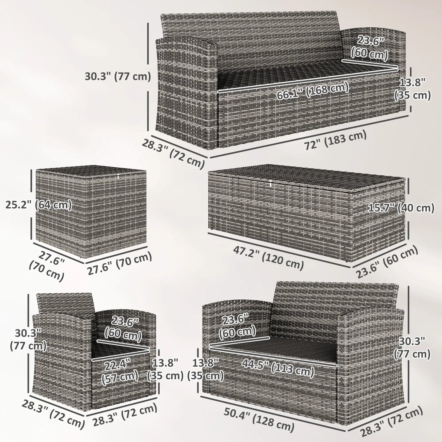 6-Piece Wicker Patio Set with Cushions, 7-Seater Rattan Sofa, Navy Blue Patio Furniture Sets at Gallery Canada