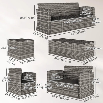 6-Piece Wicker Patio Set with Cushions, 7-Seater Rattan Sofa, Navy Blue Patio Furniture Sets at Gallery Canada