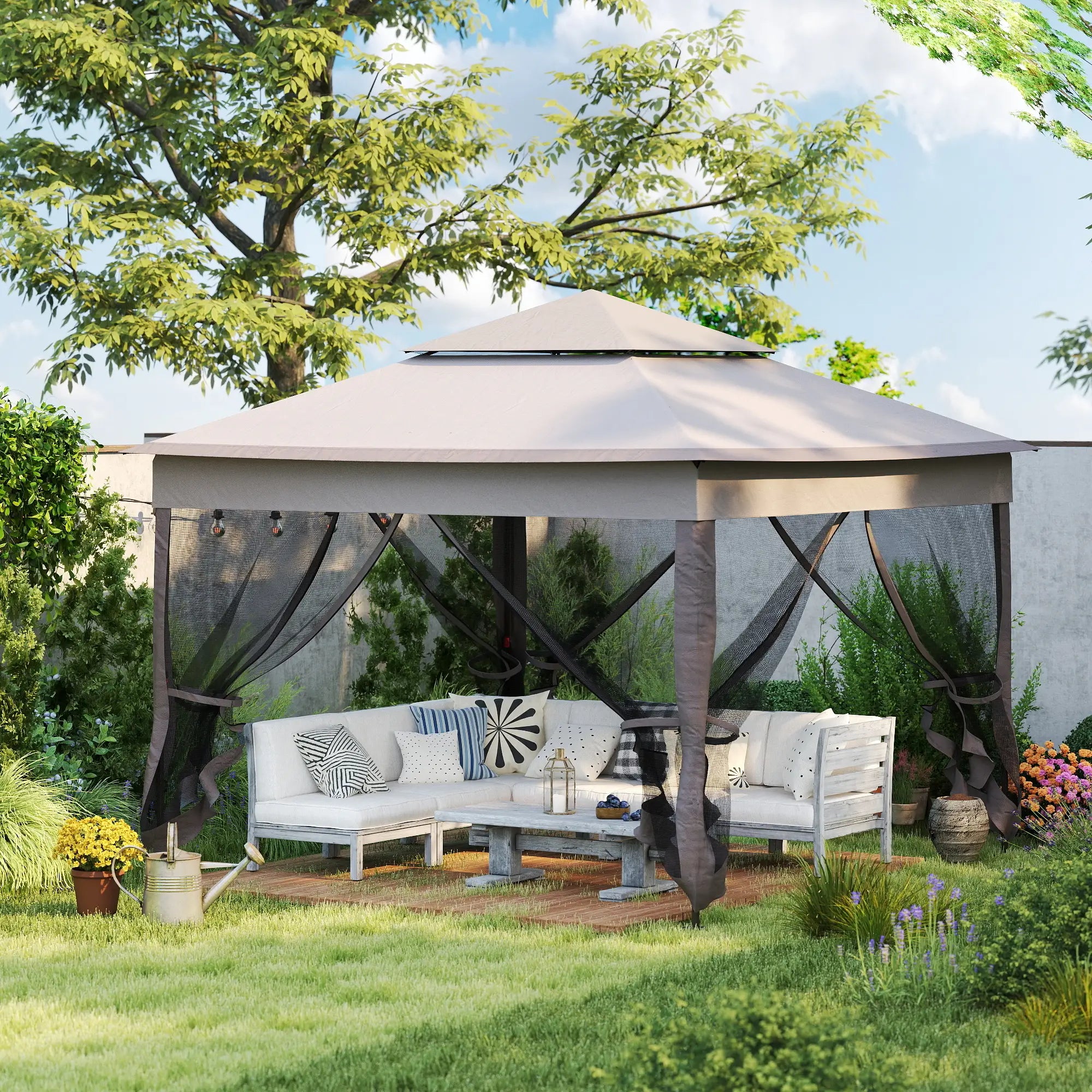 11' x 11' Pop Up Canopy, 2-Tier Soft Top Shelter Tent, Grey Pop Up Canopies at Gallery Canada